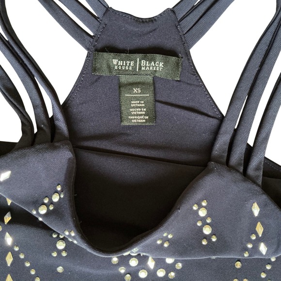 White House Black Market Navy Rhinestone Studded Halter Mini Dress XS 570185934 - Picture 6 of 10